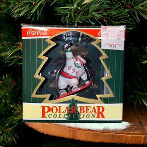 VTG 1996 COCA-COLA Polar Bear Collection SNOW BOARDING Christmas Ornament COKE